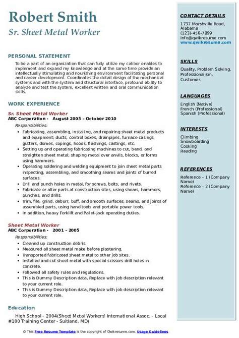 Sheet Metal Worker Resume: Example and How To Write